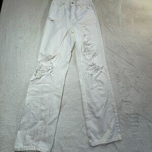 PacSun 90s Boyfriend Jeans Womens 26 White Ripped Distressed High Rise